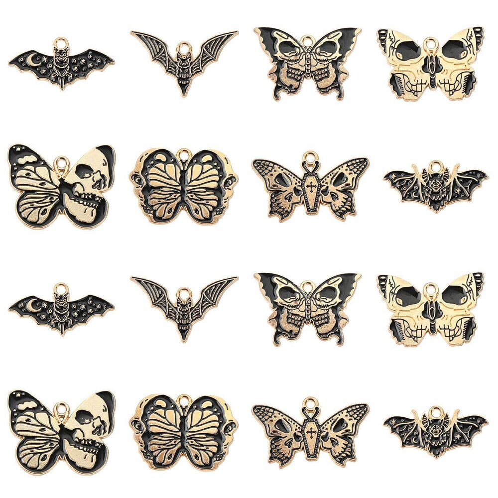 9501 40 pcs 8 Styles Bat Butterfly Theme Alloy Enamel Charms Halloween